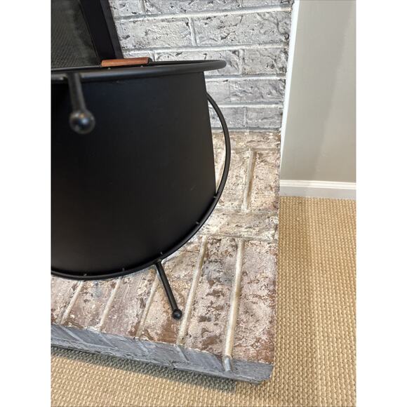 Mid-Century Modern Black Metal Hoop Firewood Rack w/ Wooden Handle – 21” Tall - Picture 7 of 8